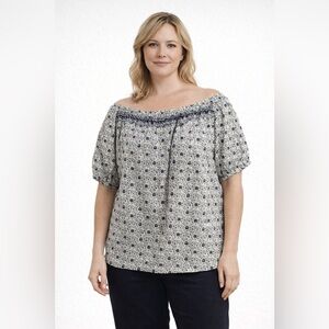Lucky Brand XL Boho Floral Peasant Blouse Off Shoulder Top NWT MSRP $69